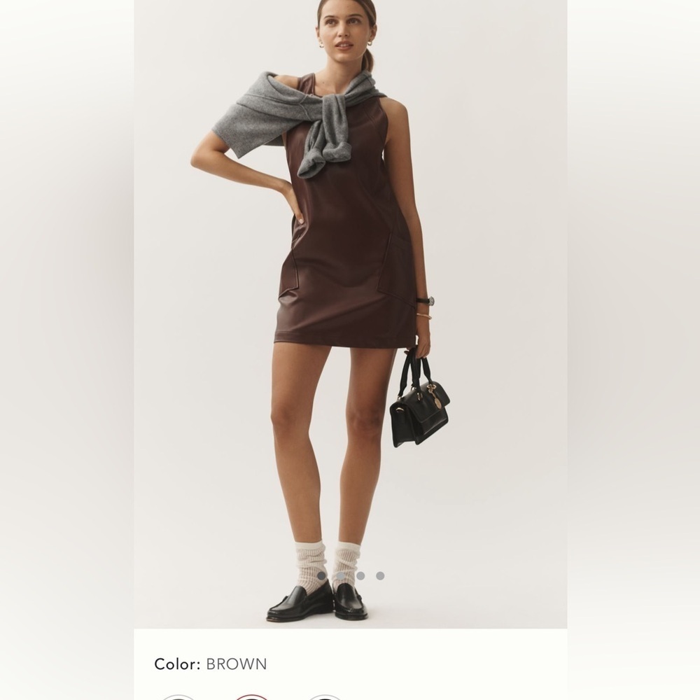 NWT new large Anthropologie Maeve faux leather sleeveless shift mini dress brown